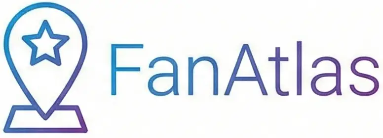 FanAtlas logo featuring a map pin icon with a star inside, next to the word "FanAtlas" in a blue-to-purple gradient font.