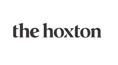 The image shows the words "the hoxton" in a bold, serif font on a plain, light background.
