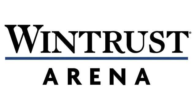 Wintrust Arena logo featuring the words "Wintrust" above a horizontal blue line and "Arena" below, all in black text on a white background.