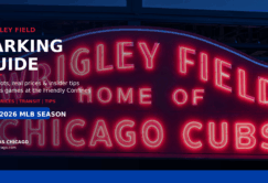 Neon Wrigley Field sign reading 