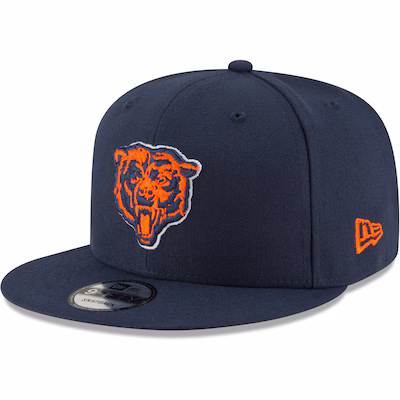 Navy blue baseball cap featuring an orange bear logo on the front and an orange New Era logo on the side.