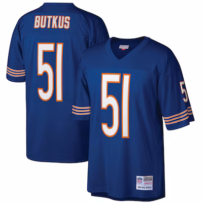 Blue Chicago Bears football jersey with the number 51 on the front, back, and sleeves; 