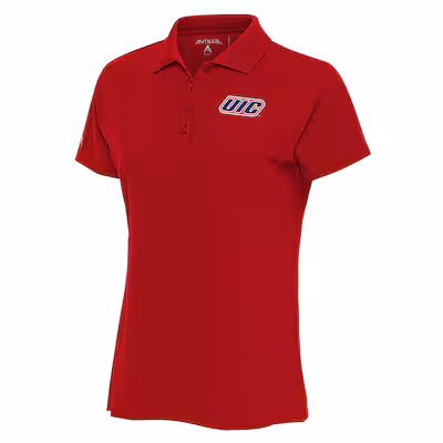 Red short-sleeve women's polo shirt with a 