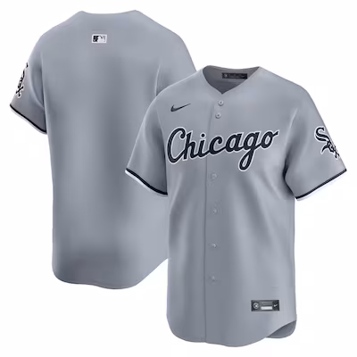 Front and back view of a gray Chicago White Sox baseball jersey with 