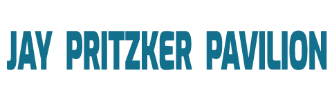 Bold text reads "Jay Pritzker Pavilion" with lighter text above and below stating "Ultimate Entertainment Guide for Chicago Millennium Park Concerts.