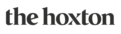 The image shows "the hoxton" logo in lowercase black serif font on a white background.