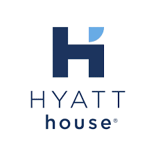 Hyatt House logo featuring a large blue "H" with a light blue accent and the words "HYATT house" below it on a white background.