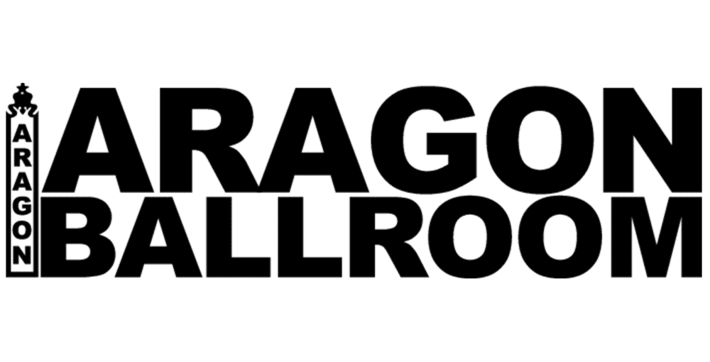 Bold black text reads "ARAGON BALLROOM" with the word "ARAGON" also written vertically inside a tower-like graphic on the left.