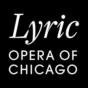 Lyric Opera of Chicago logo with "Lyric" in cursive and "OPERA OF CHICAGO" in bold capital letters on a black background.