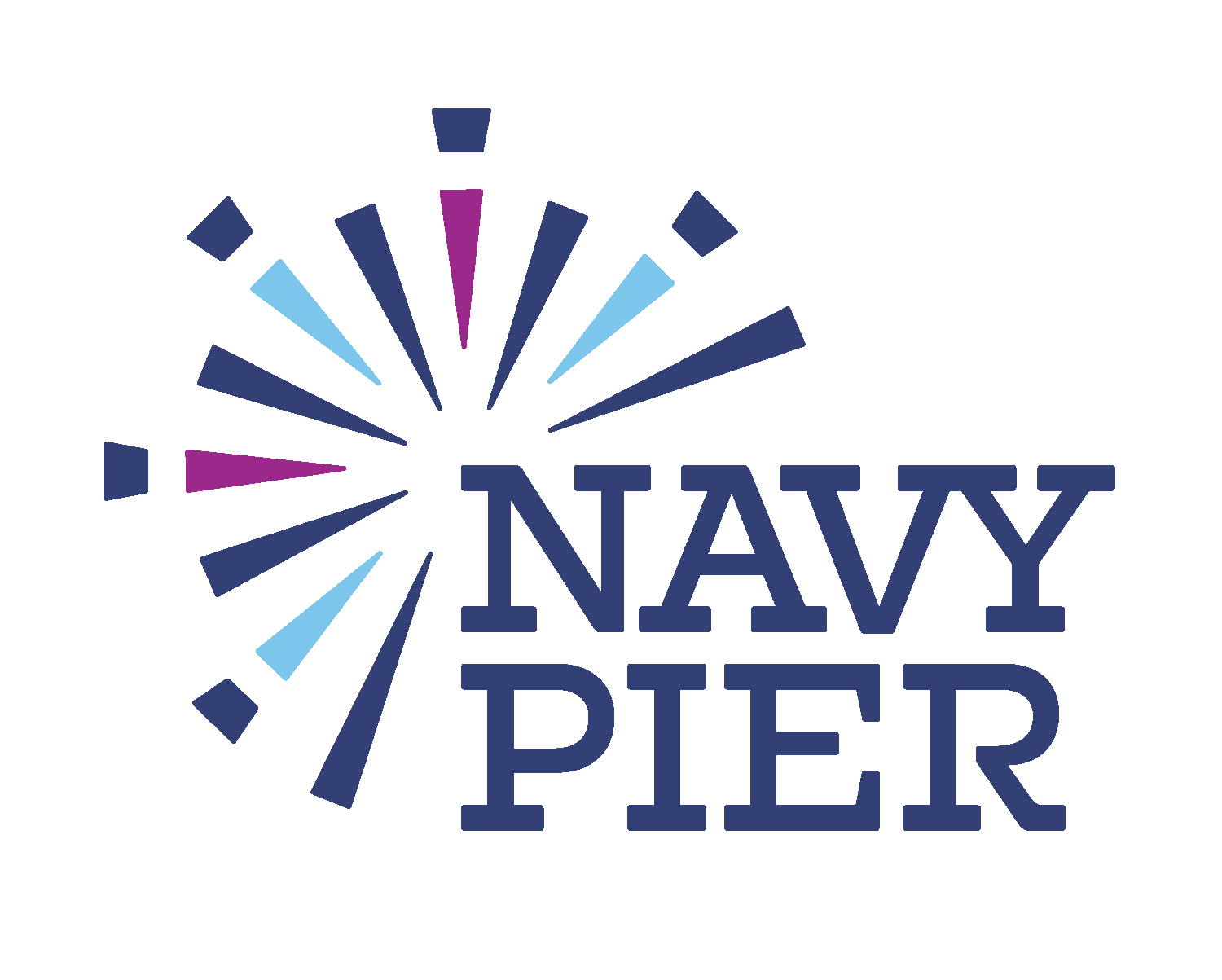 Navy Pier logo with stylized blue and purple burst design to the left of the words "Navy Pier" in bold, uppercase letters.