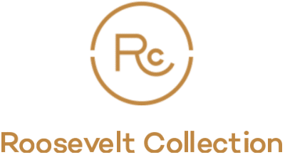 Logo with the letters "Rc" inside a circle above the text "Roosevelt Collection" in a brownish-gold color on a light background.