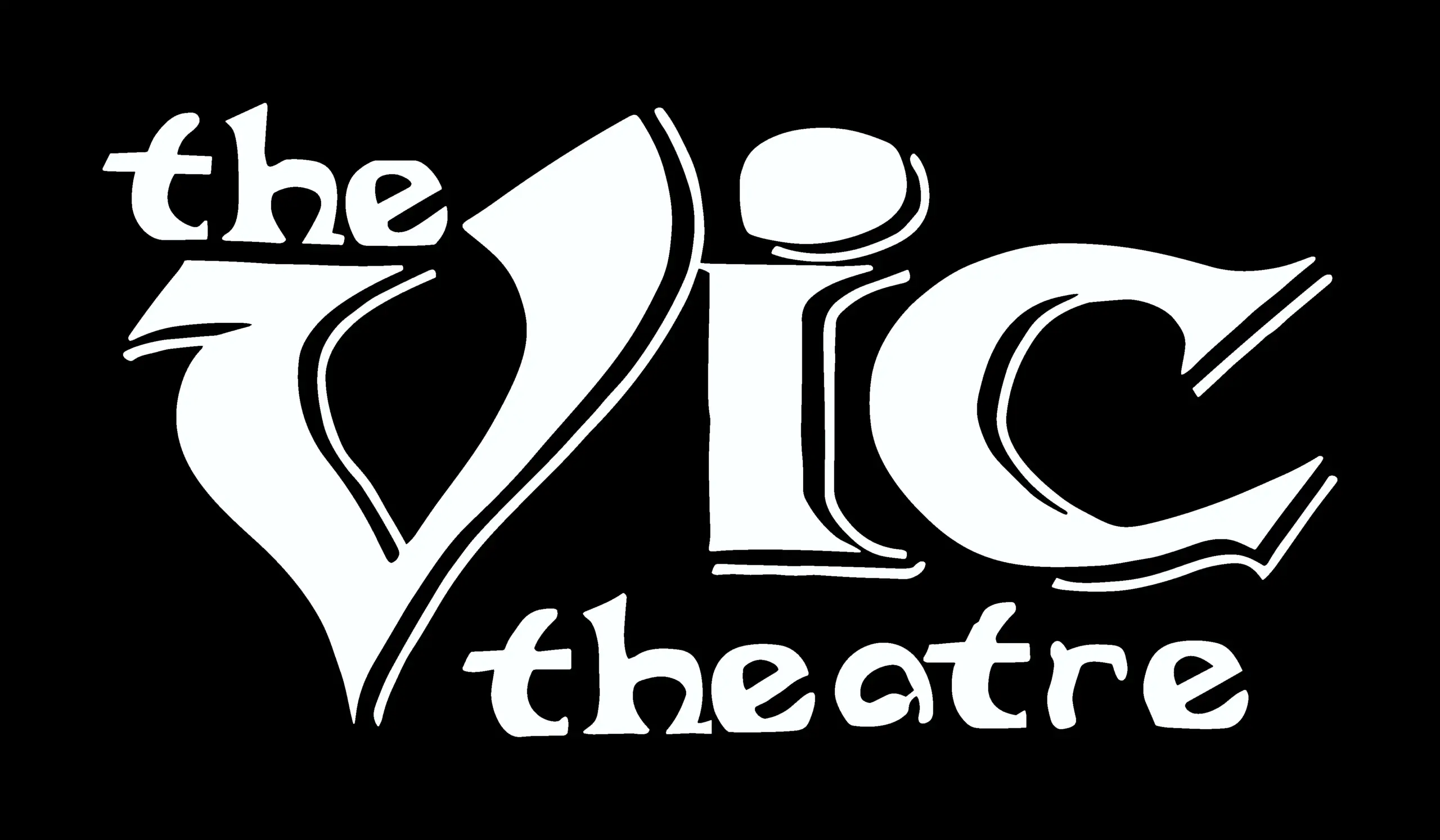 Logo for The Vic Theatre with stylized white text on a black background.