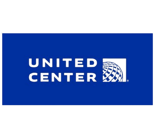United Center logo featuring bold white text on a blue background, with a globe graphic inside a white square to the right of the text.