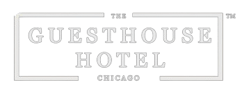 Logo for The Guesthouse Hotel Chicago, featuring the hotel name in uppercase letters with a rectangular border outline.