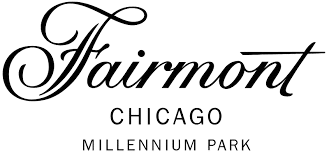 Fairmont Chicago Millennium Park hotel logo in elegant black script and uppercase text on a light background.