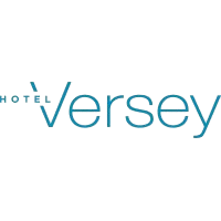 Logo for Hotel Versey with "Hotel" in small capital letters and "Versey" in larger, blue, modern font on a light background.
